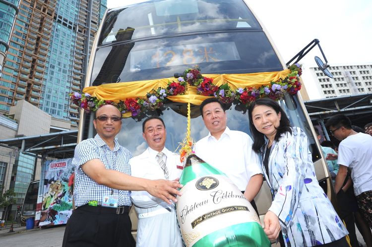 The 12.8 meters bus unveiled by the guests is the longest in Hong Kong and the first of its type in Asia.